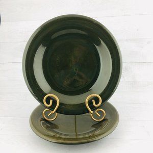 Tabletops Unlimited ESPANA Stoneware Olive Green Solid Lunch Salad Plates Set 2